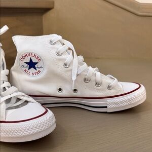 Converse White High-Top Sneakers with Red and Blue Accents